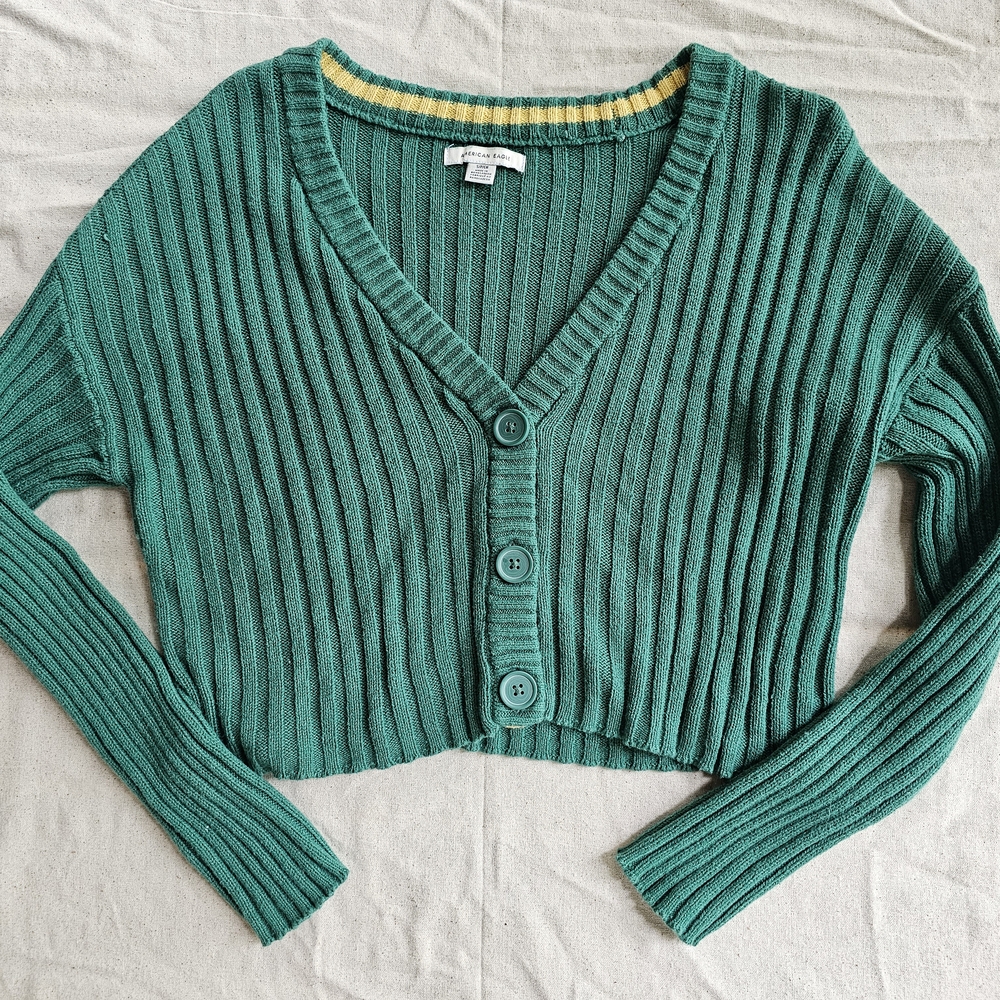 American Eagle Outfitters Green Cropped Cardigan Sweater